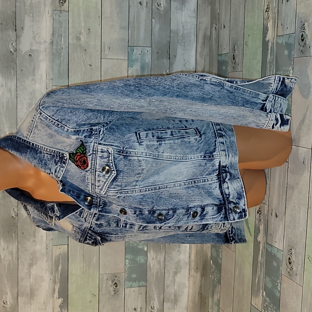 Distressed Jean Jacket size Large - Picture 3 of 4